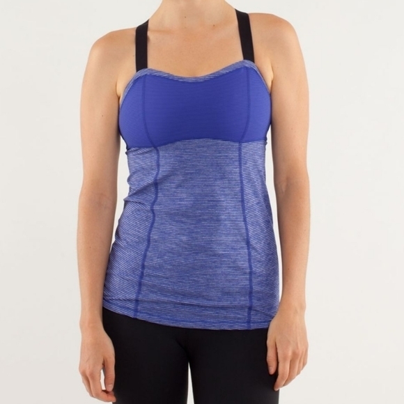 Ladies NWOT Lululemon Run Catch Me Tank Royal Purple/Black Sz 4 gym running yoga - Picture 1 of 9